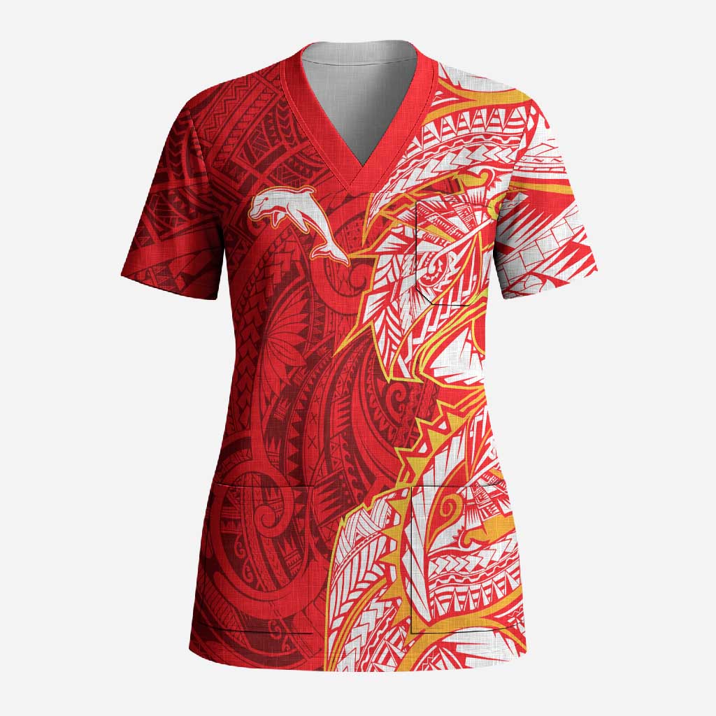 Dolphins Scrub Top Polynesian Tribal Tattoo Pacific Sport Art