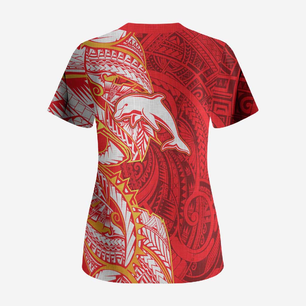 Dolphins Scrub Top Polynesian Tribal Tattoo Pacific Sport Art