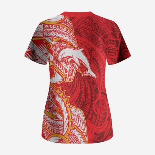 Dolphins Scrub Top Polynesian Tribal Tattoo Pacific Sport Art
