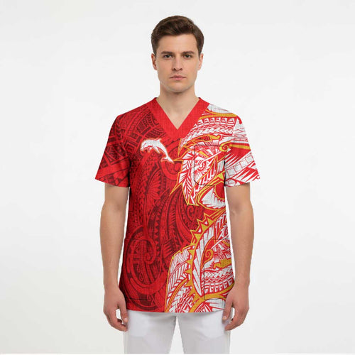 Dolphins Scrub Top Polynesian Tribal Tattoo Pacific Sport Art