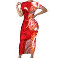 Dolphins Short Sleeve Bodycon Dress Polynesian Tribal Tattoo Pacific Sport Art