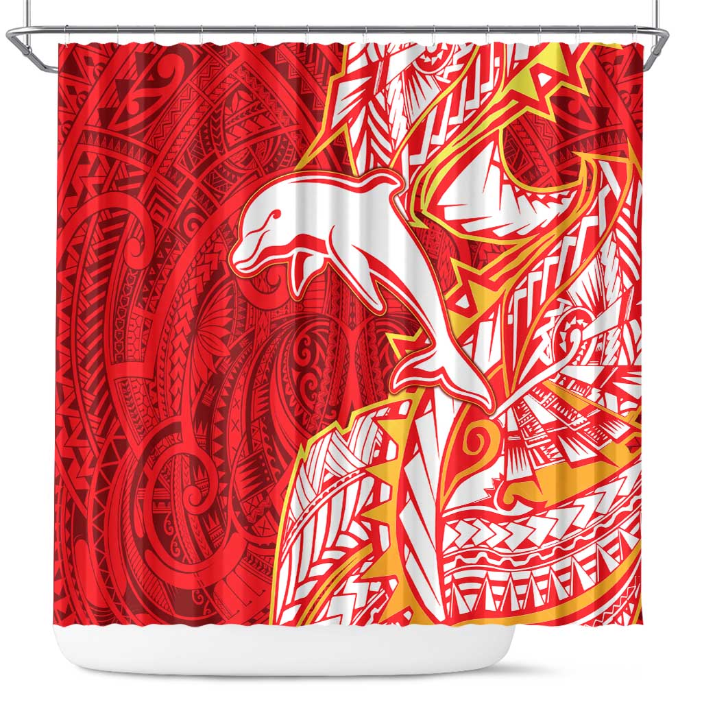 Dolphins Shower Curtain Polynesian Tribal Tattoo Pacific Sport Art
