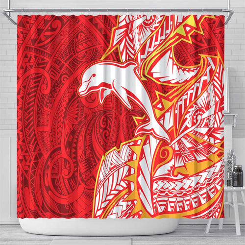 Dolphins Shower Curtain Polynesian Tribal Tattoo Pacific Sport Art