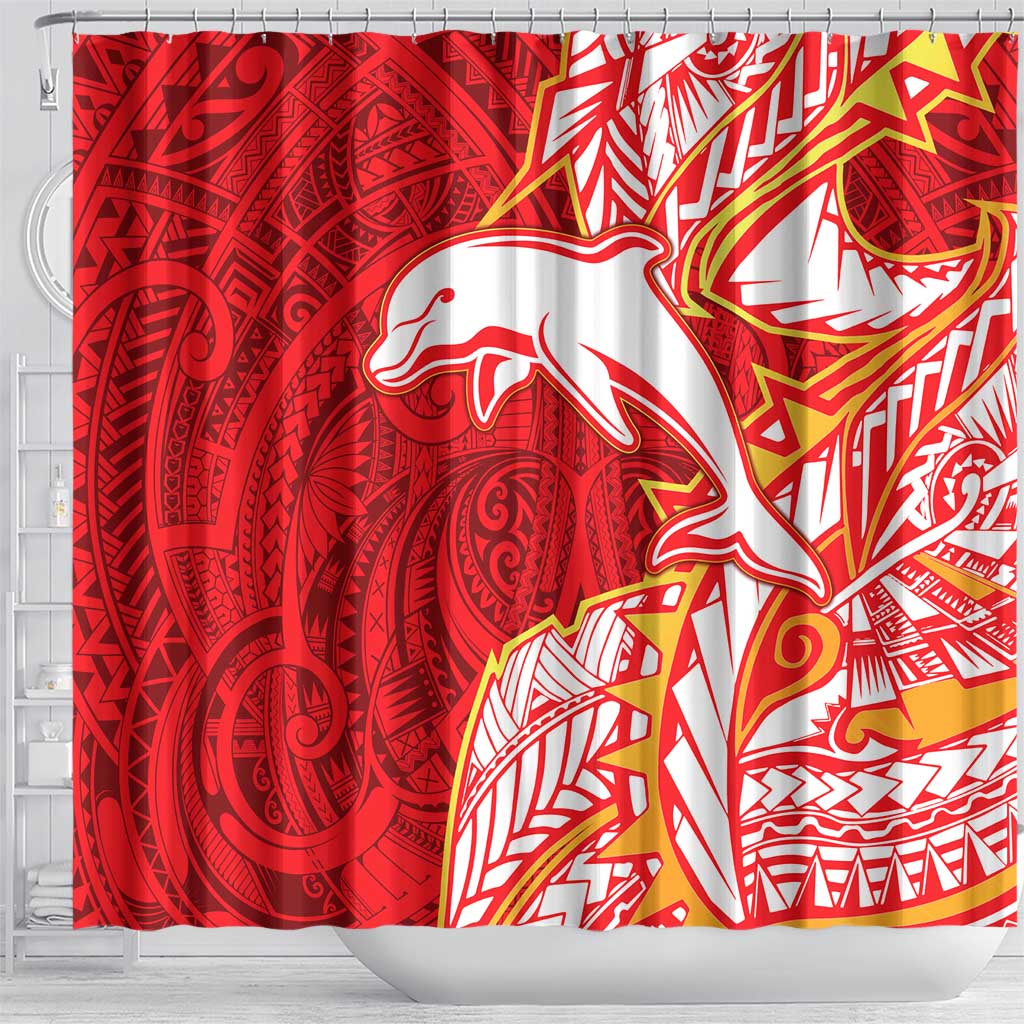 Dolphins Shower Curtain Polynesian Tribal Tattoo Pacific Sport Art