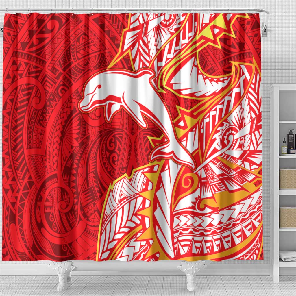 Dolphins Shower Curtain Polynesian Tribal Tattoo Pacific Sport Art