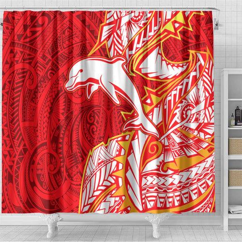 Dolphins Shower Curtain Polynesian Tribal Tattoo Pacific Sport Art