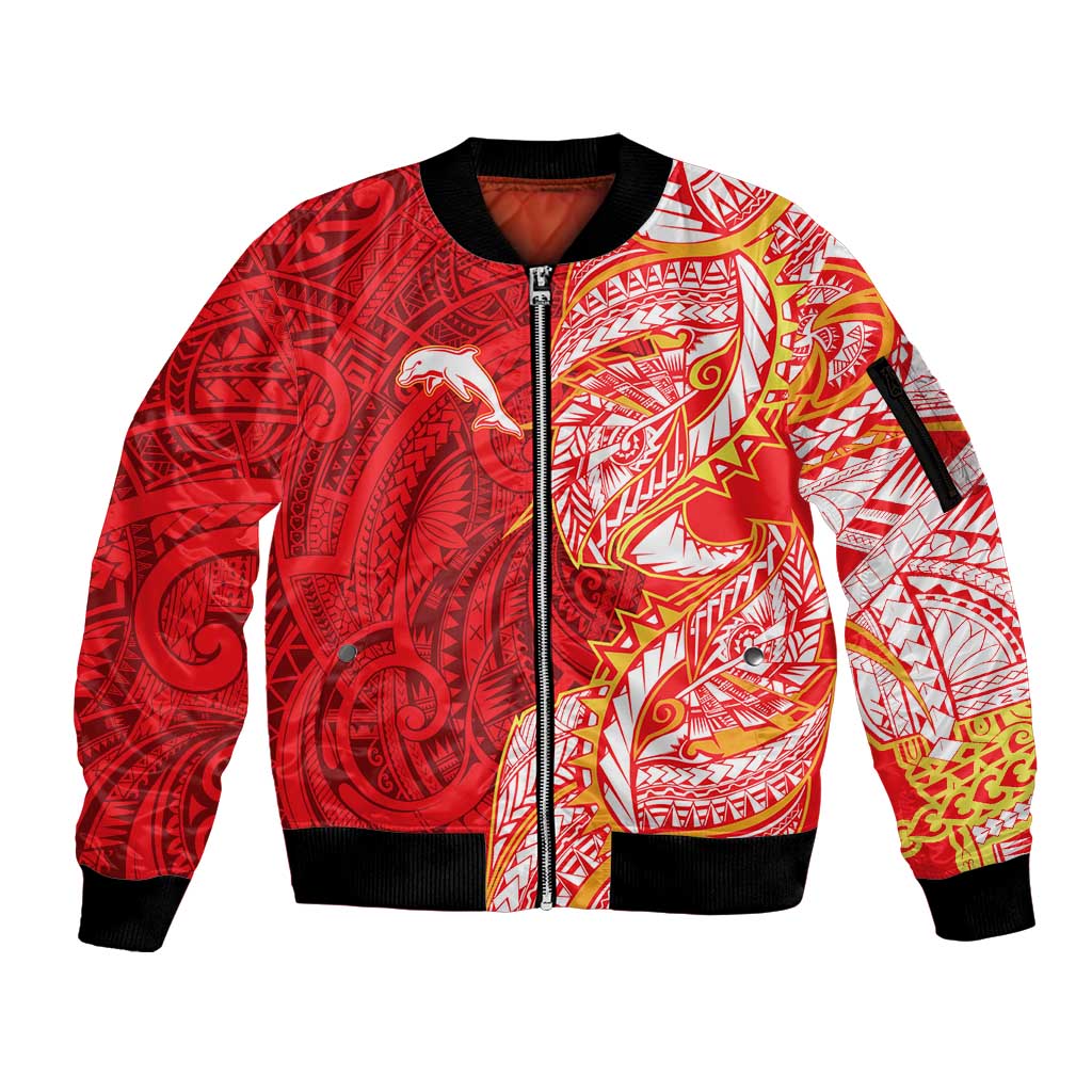 Dolphins Sleeve Zip Bomber Jacket Polynesian Tribal Tattoo Pacific Sport Art
