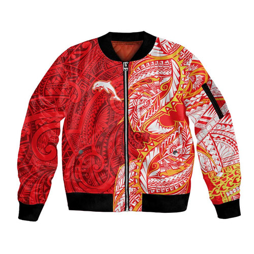 Dolphins Sleeve Zip Bomber Jacket Polynesian Tribal Tattoo Pacific Sport Art