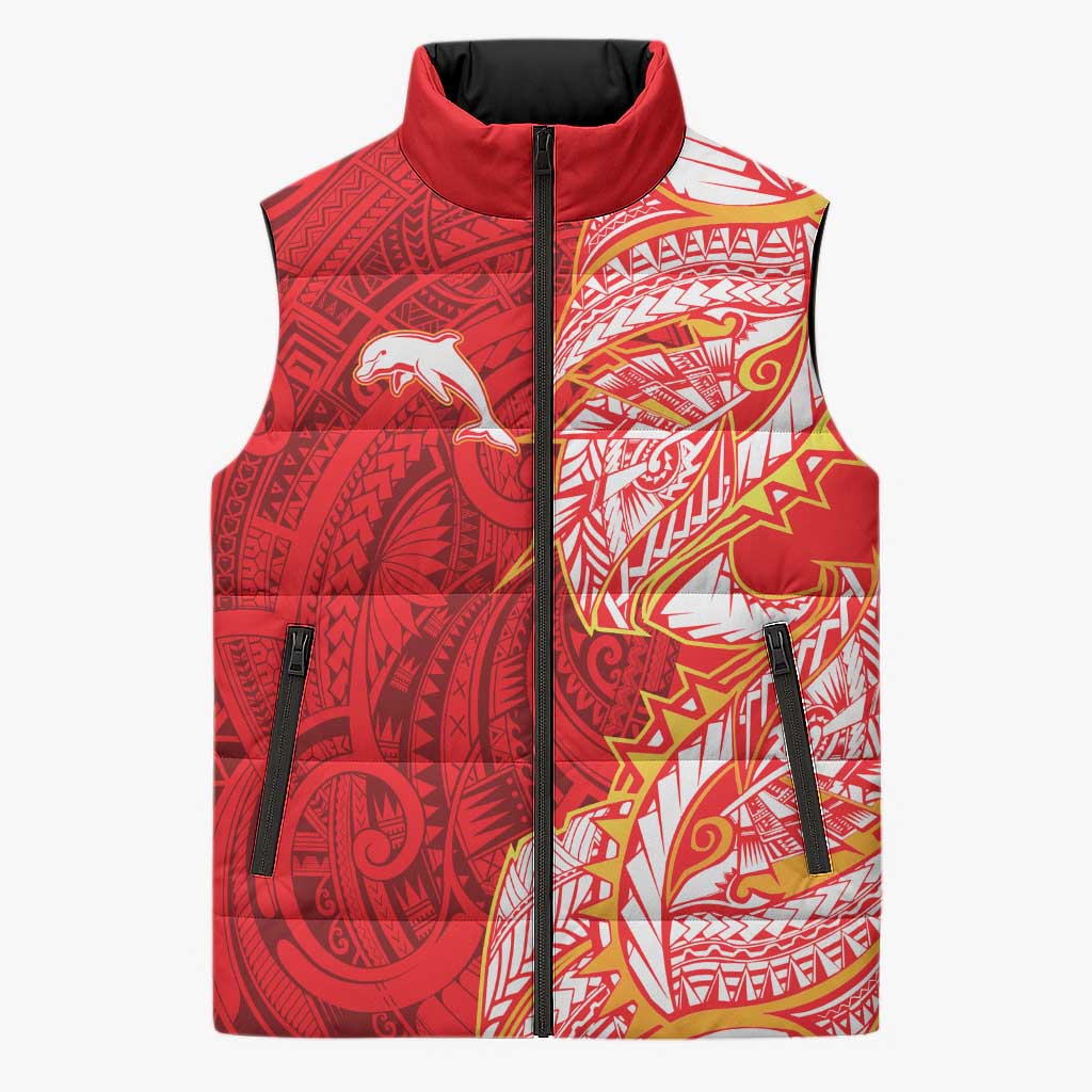 Dolphins Sleeveless Puffer Jacket Polynesian Tribal Tattoo Pacific Sport Art