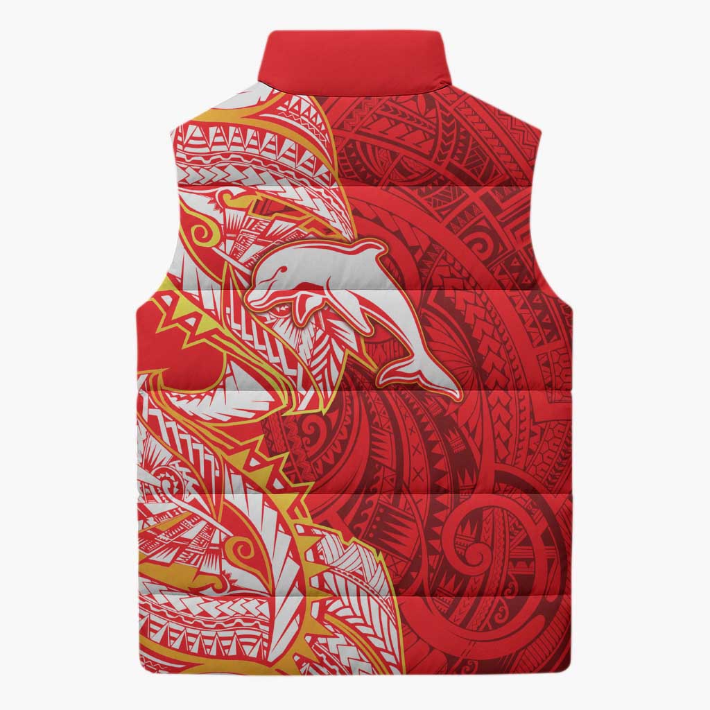 Dolphins Sleeveless Puffer Jacket Polynesian Tribal Tattoo Pacific Sport Art