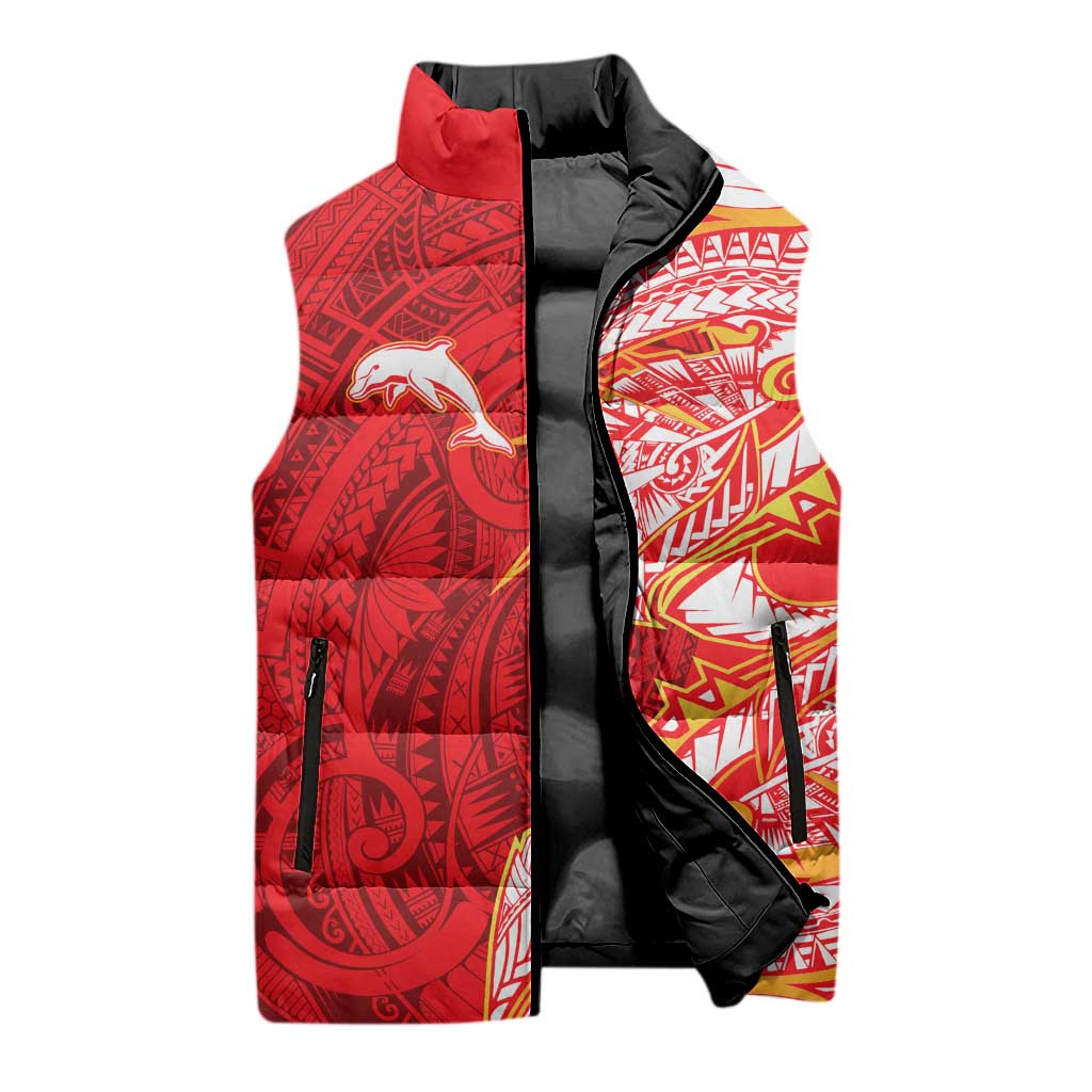 Dolphins Sleeveless Puffer Jacket Polynesian Tribal Tattoo Pacific Sport Art