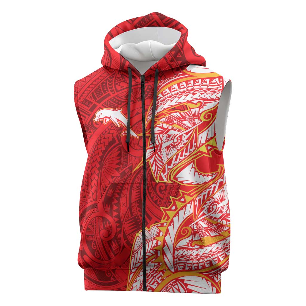 Dolphins Sleeveless Zip Hoodie Polynesian Tribal Tattoo Pacific Sport Art