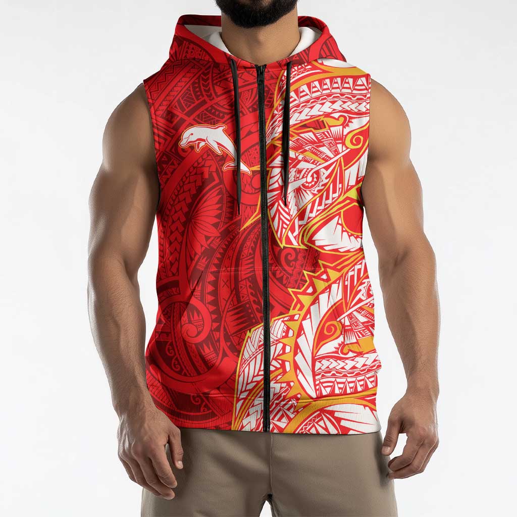 Dolphins Sleeveless Zip Hoodie Polynesian Tribal Tattoo Pacific Sport Art