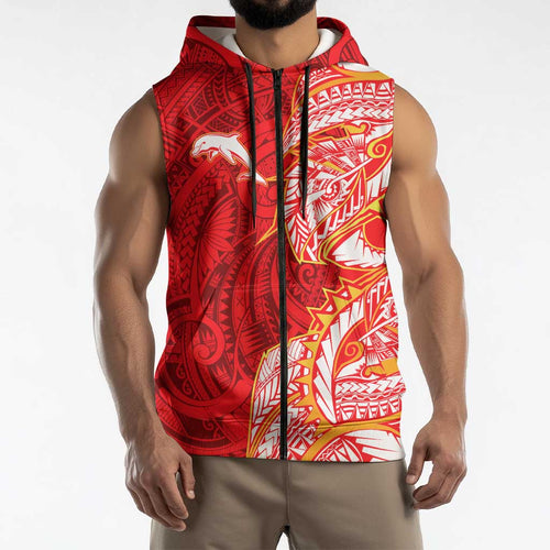 Dolphins Sleeveless Zip Hoodie Polynesian Tribal Tattoo Pacific Sport Art