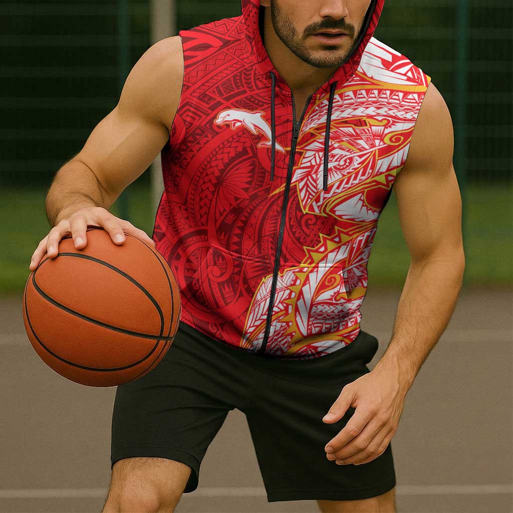 Dolphins Sleeveless Zip Hoodie Polynesian Tribal Tattoo Pacific Sport Art