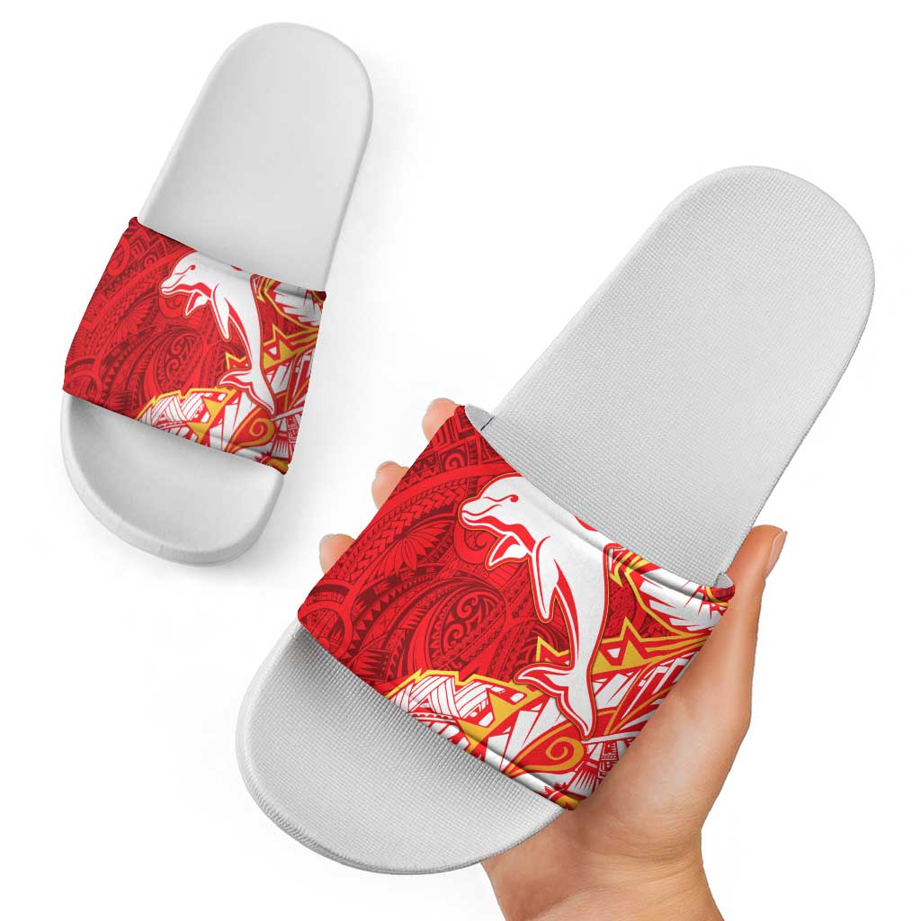 Dolphins Slide Sandals Polynesian Tribal Tattoo Pacific Sport Art