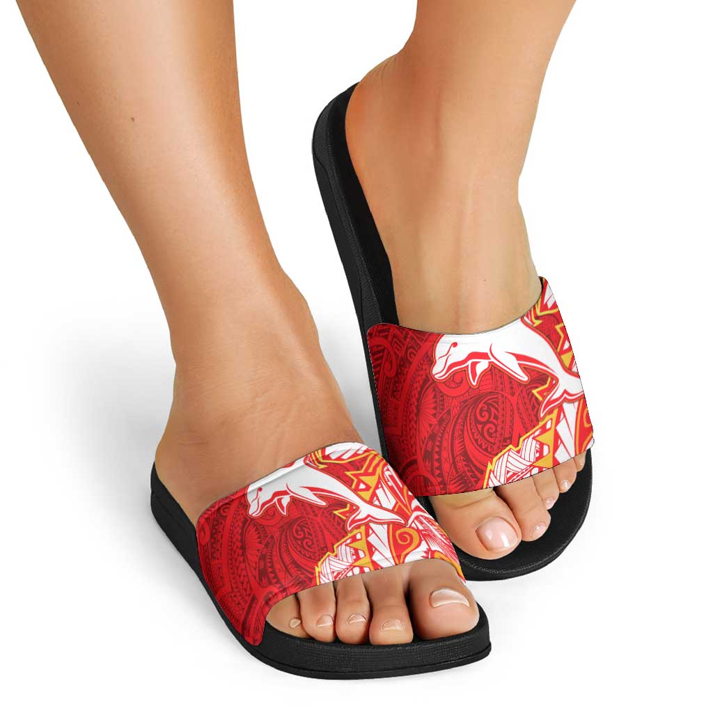 Dolphins Slide Sandals Polynesian Tribal Tattoo Pacific Sport Art