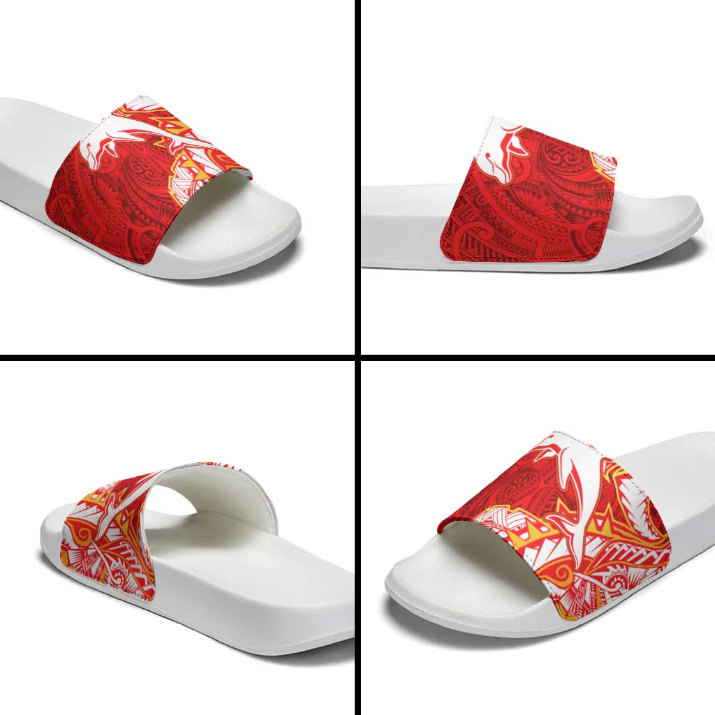 Dolphins Slide Sandals Polynesian Tribal Tattoo Pacific Sport Art