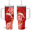 Dolphins Tumbler With Handle Polynesian Tribal Tattoo Pacific Sport Art