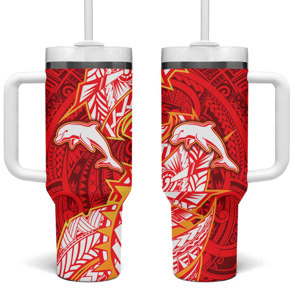 Dolphins Tumbler With Handle Polynesian Tribal Tattoo Pacific Sport Art