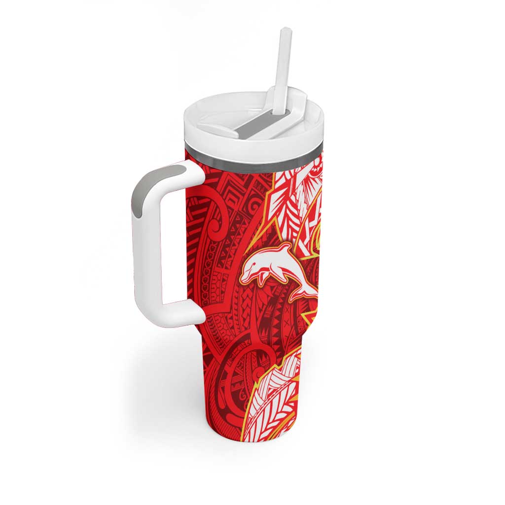 Dolphins Tumbler With Handle Polynesian Tribal Tattoo Pacific Sport Art