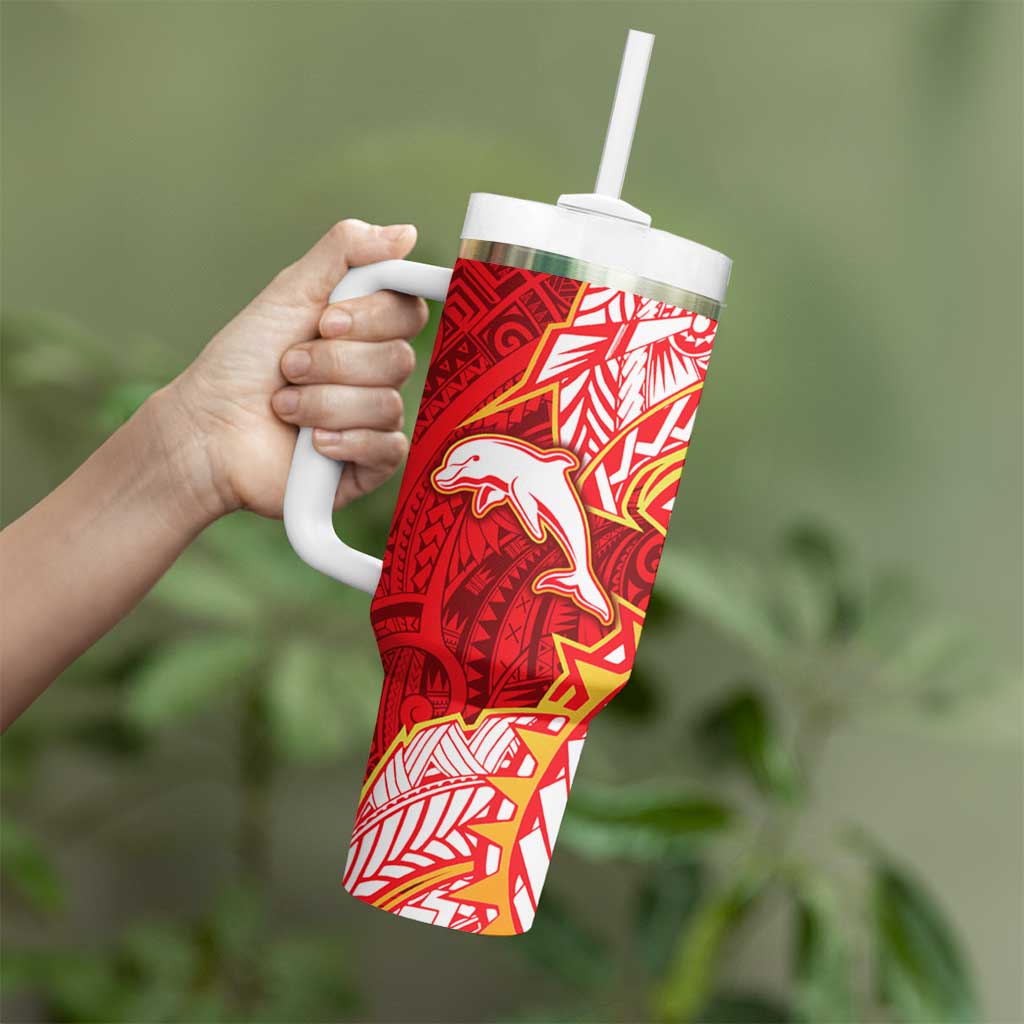 Dolphins Tumbler With Handle Polynesian Tribal Tattoo Pacific Sport Art