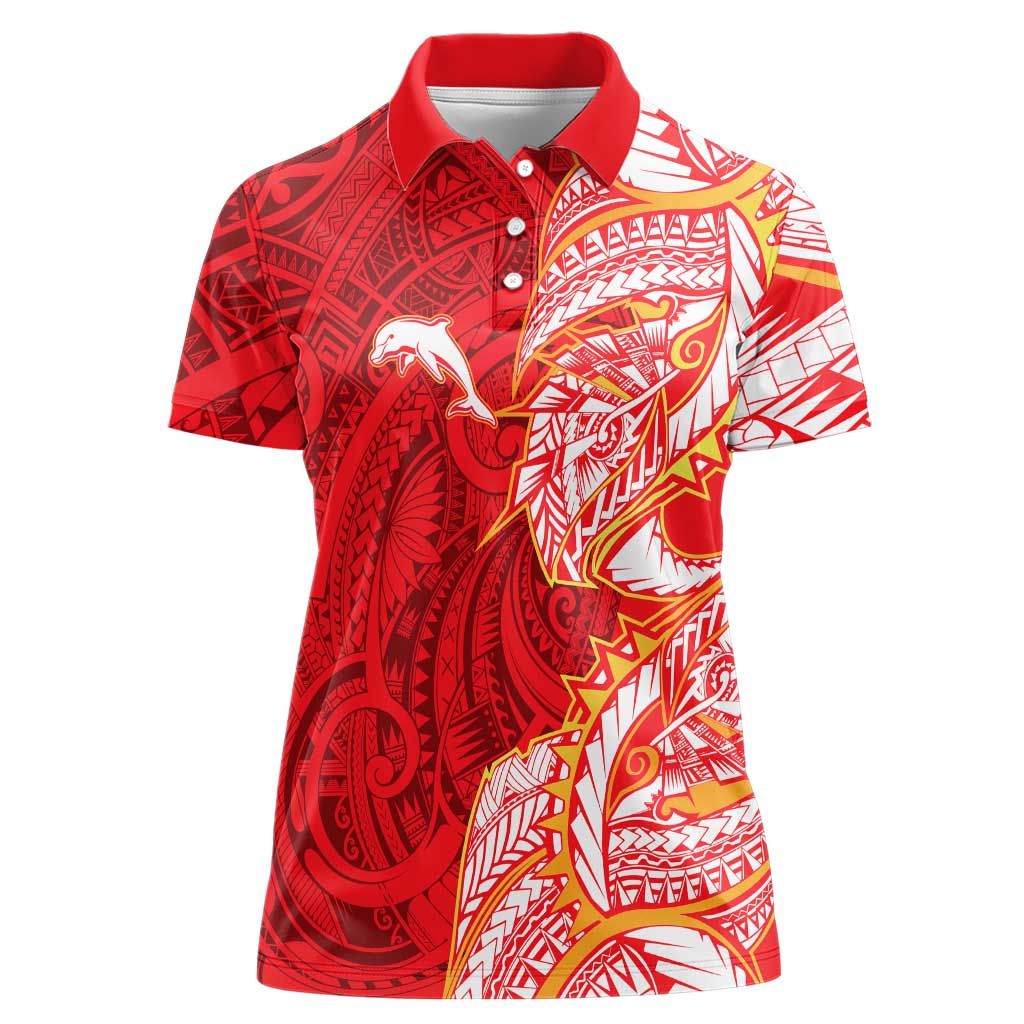 Dolphins Women Polo Shirt Polynesian Tribal Tattoo Pacific Sport Art