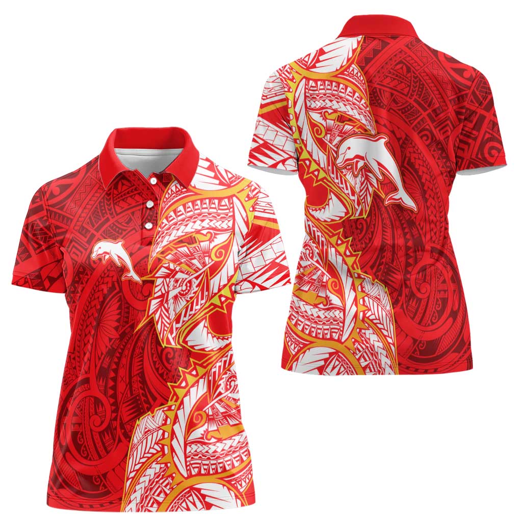 Dolphins Women Polo Shirt Polynesian Tribal Tattoo Pacific Sport Art