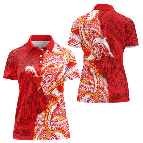 Dolphins Women Polo Shirt Polynesian Tribal Tattoo Pacific Sport Art