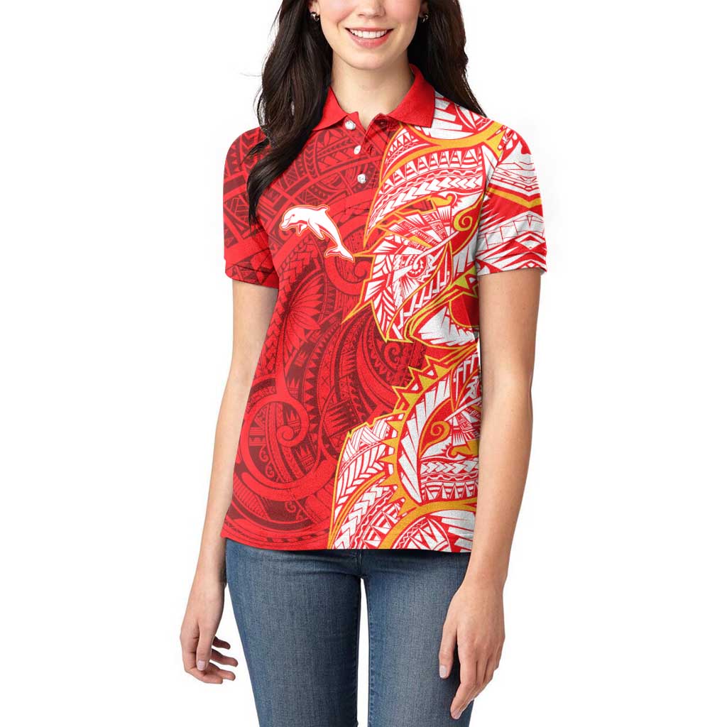 Dolphins Women Polo Shirt Polynesian Tribal Tattoo Pacific Sport Art