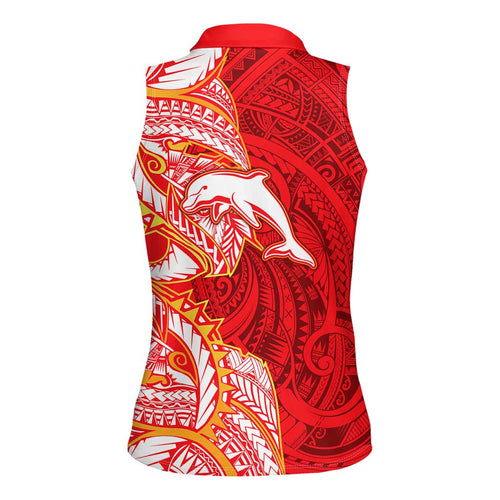 Dolphins Women Sleeveless Polo Shirt Polynesian Tribal Tattoo Pacific Sport Art