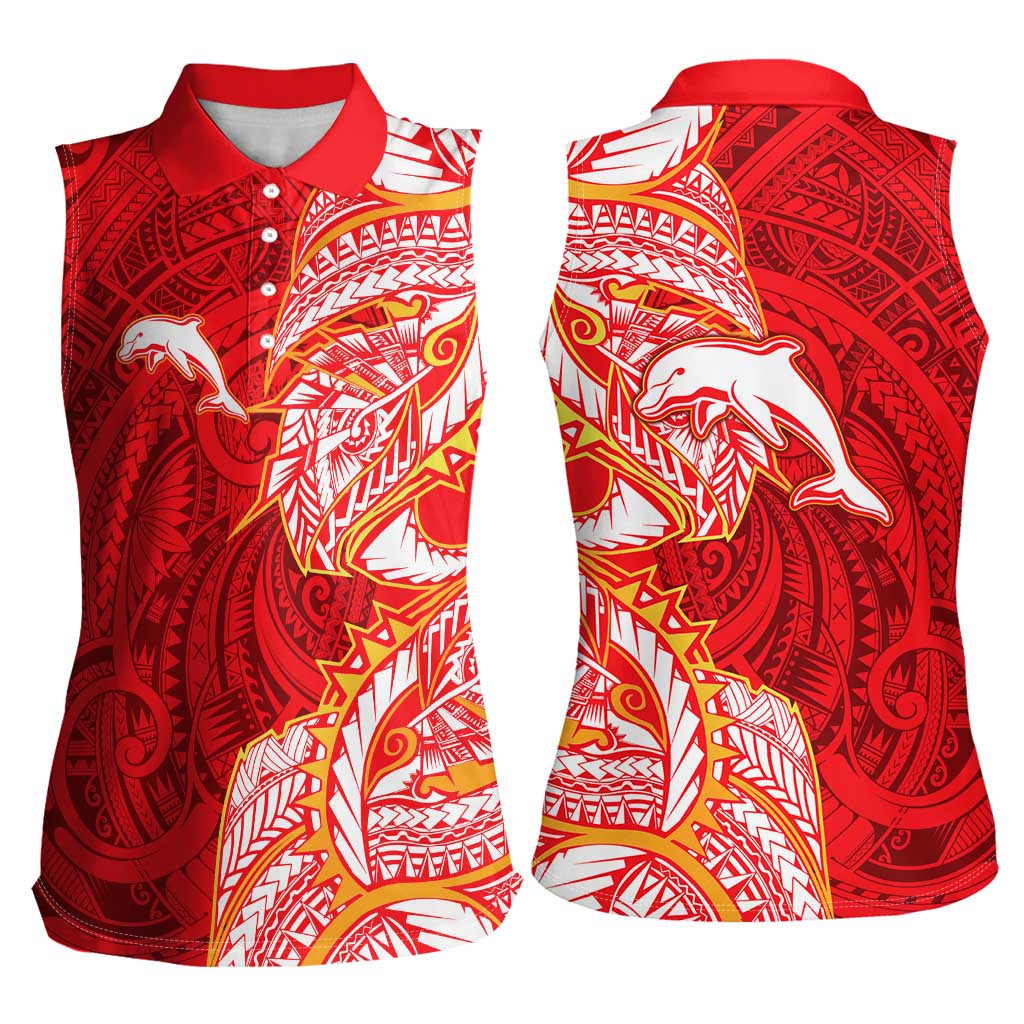 Dolphins Women Sleeveless Polo Shirt Polynesian Tribal Tattoo Pacific Sport Art