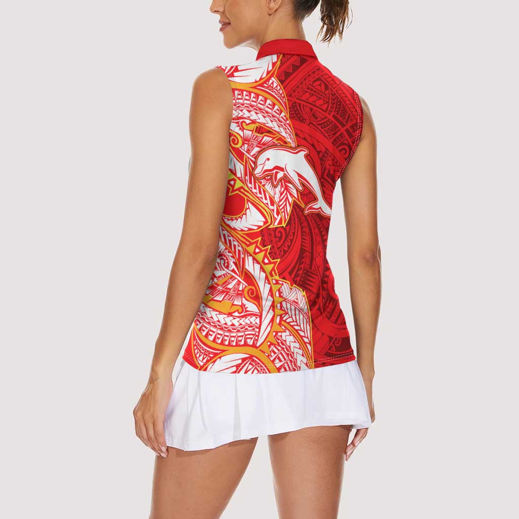 Dolphins Women Sleeveless Polo Shirt Polynesian Tribal Tattoo Pacific Sport Art