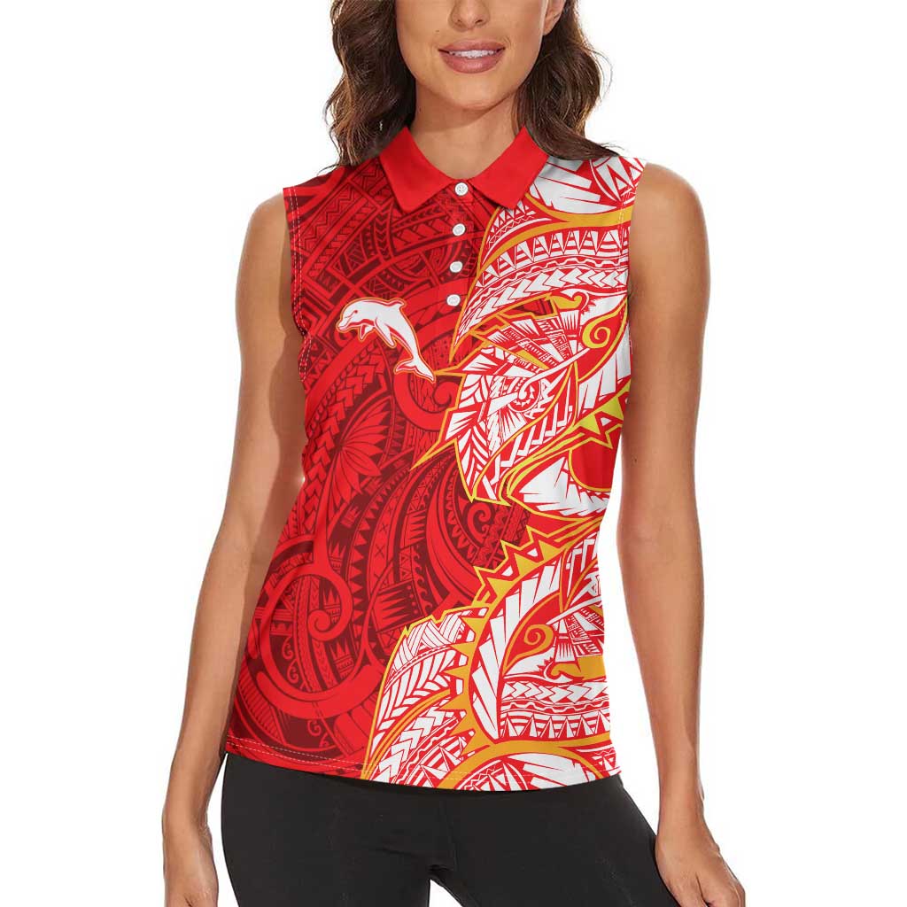 Dolphins Women Sleeveless Polo Shirt Polynesian Tribal Tattoo Pacific Sport Art