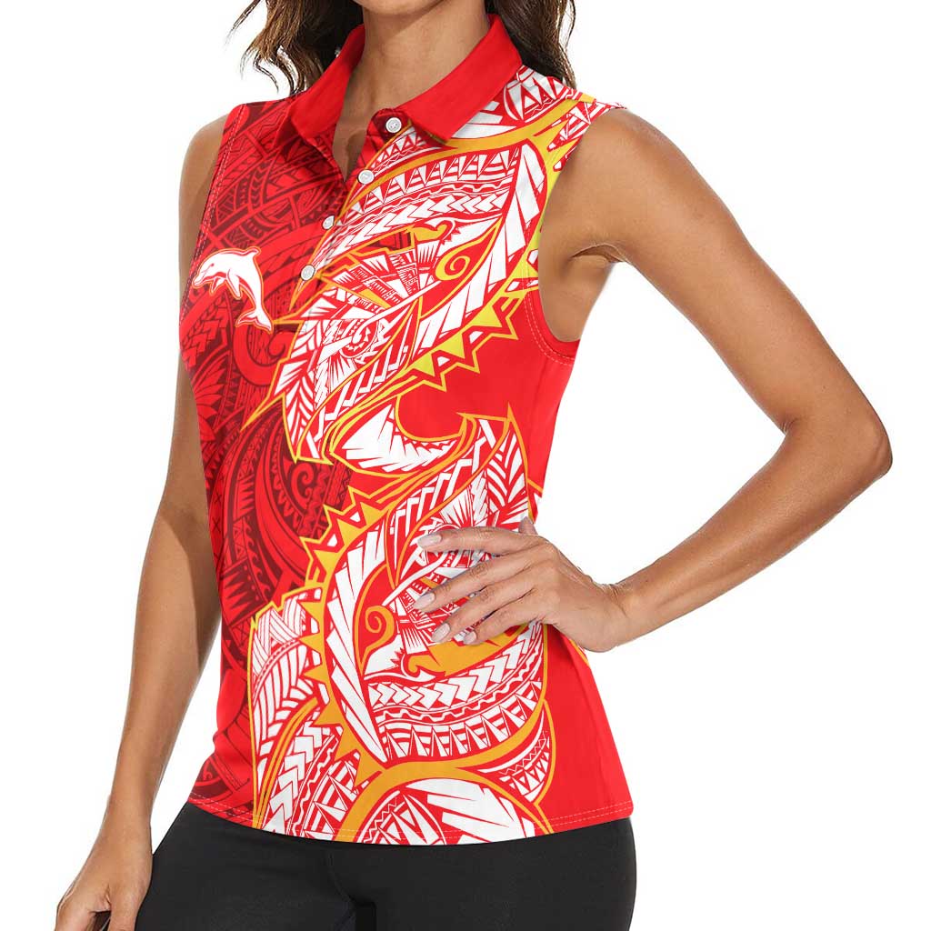 Dolphins Women Sleeveless Polo Shirt Polynesian Tribal Tattoo Pacific Sport Art