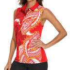 Dolphins Women Sleeveless Polo Shirt Polynesian Tribal Tattoo Pacific Sport Art