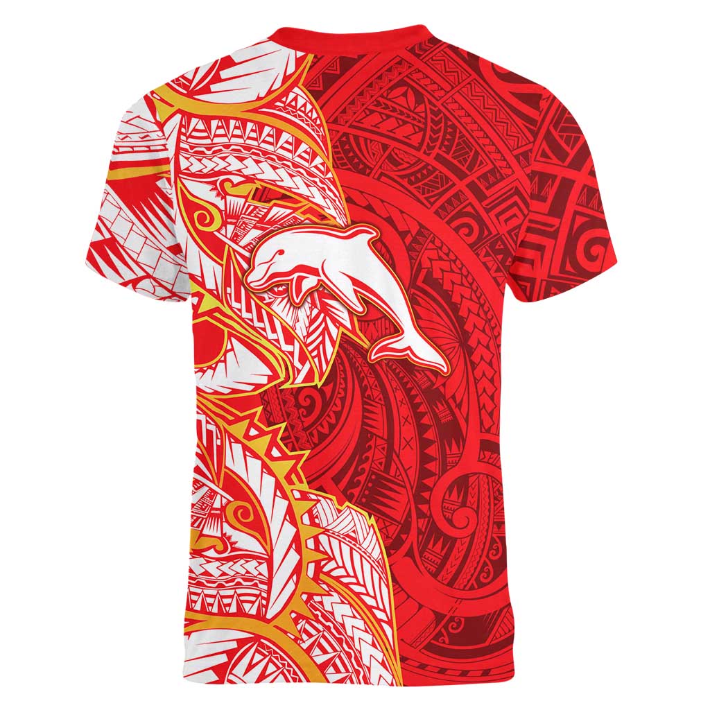 Dolphins Women V-Neck T-Shirt Polynesian Tribal Tattoo Pacific Sport Art