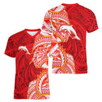 Dolphins Women V-Neck T-Shirt Polynesian Tribal Tattoo Pacific Sport Art