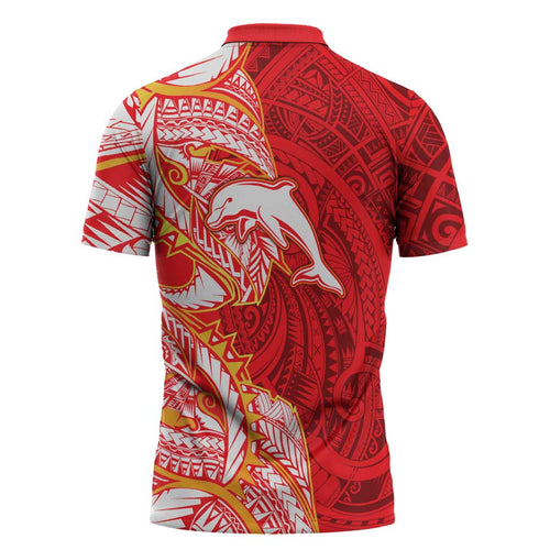 Dolphins Zipper Polo Shirt Polynesian Tribal Tattoo Pacific Sport Art