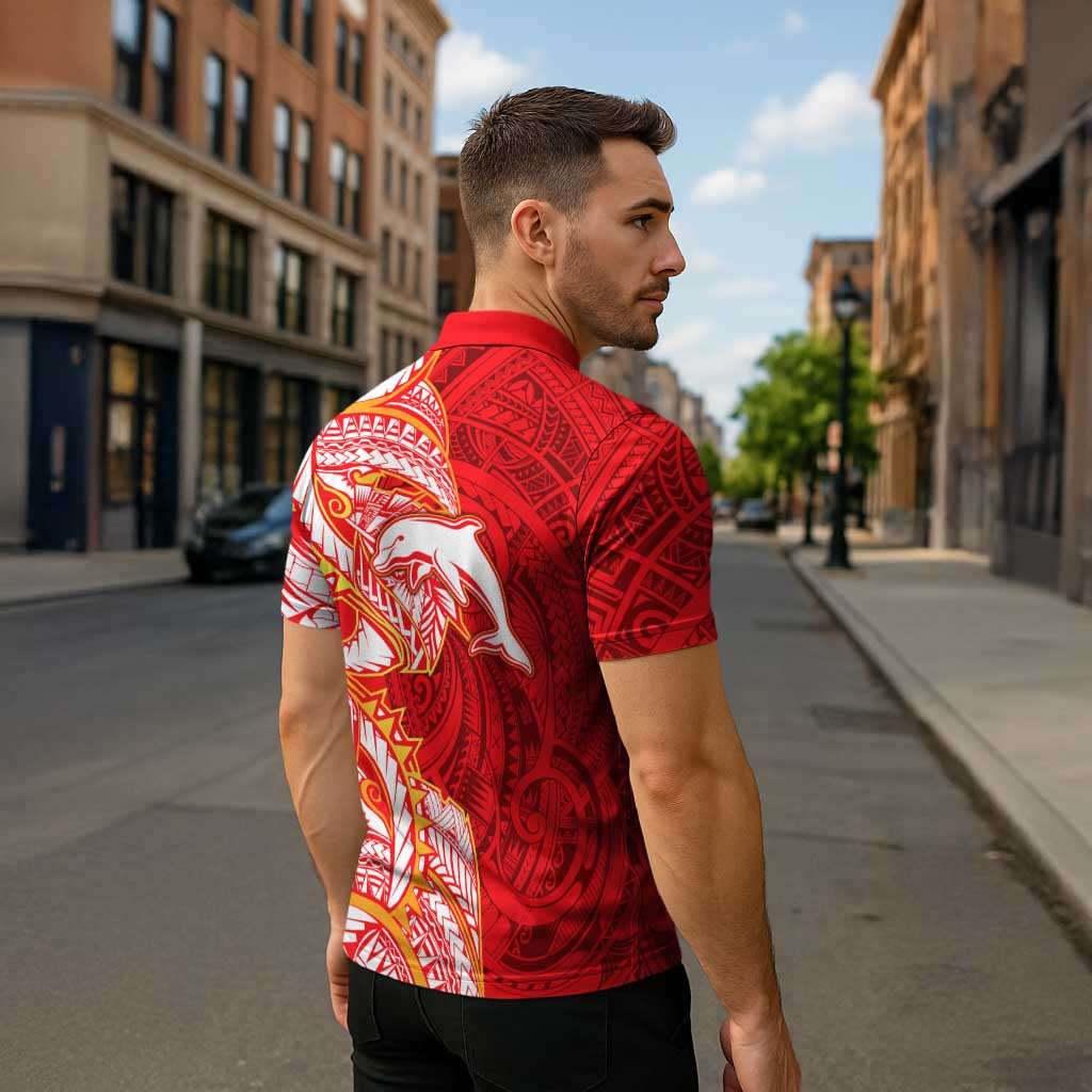 Dolphins Zipper Polo Shirt Polynesian Tribal Tattoo Pacific Sport Art