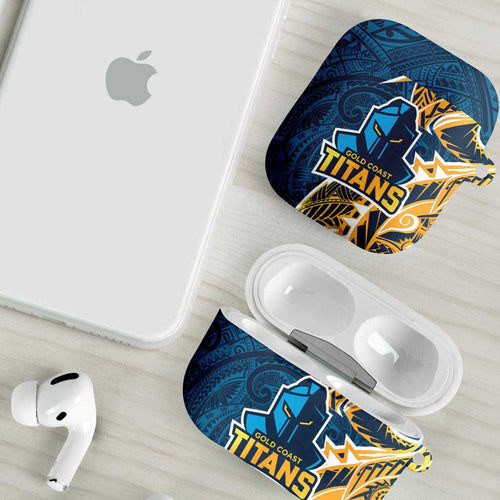 Gold Coast Titans AirPods Case Polynesian Tribal Tattoo Pacific Sport Art