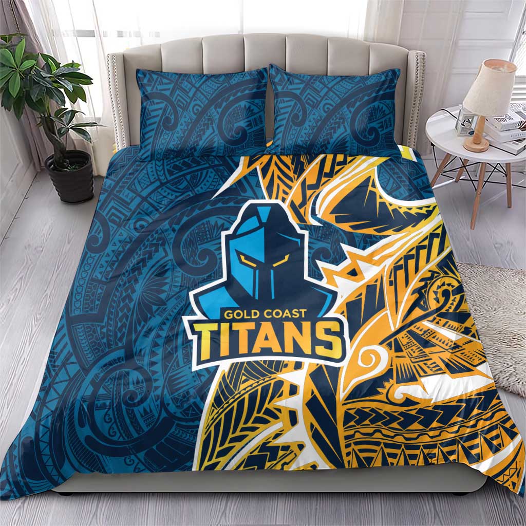 Gold Coast Titans Bedding Set Polynesian Tribal Tattoo Pacific Sport Art