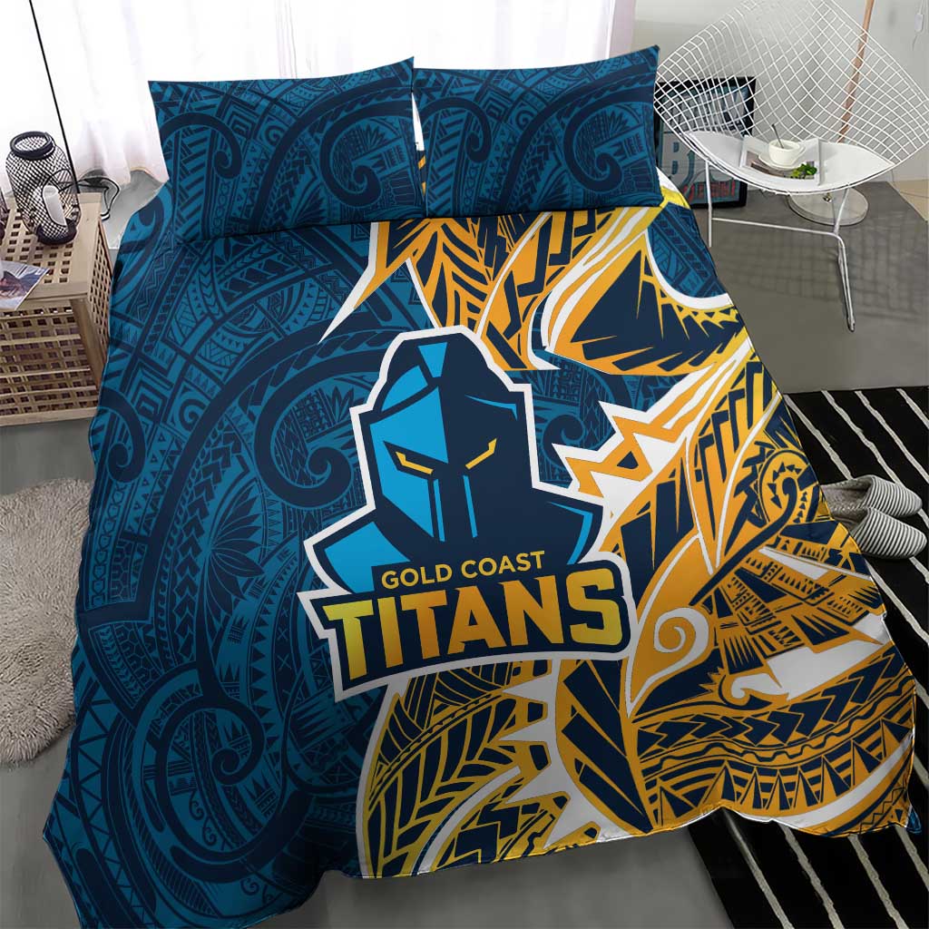 Gold Coast Titans Bedding Set Polynesian Tribal Tattoo Pacific Sport Art