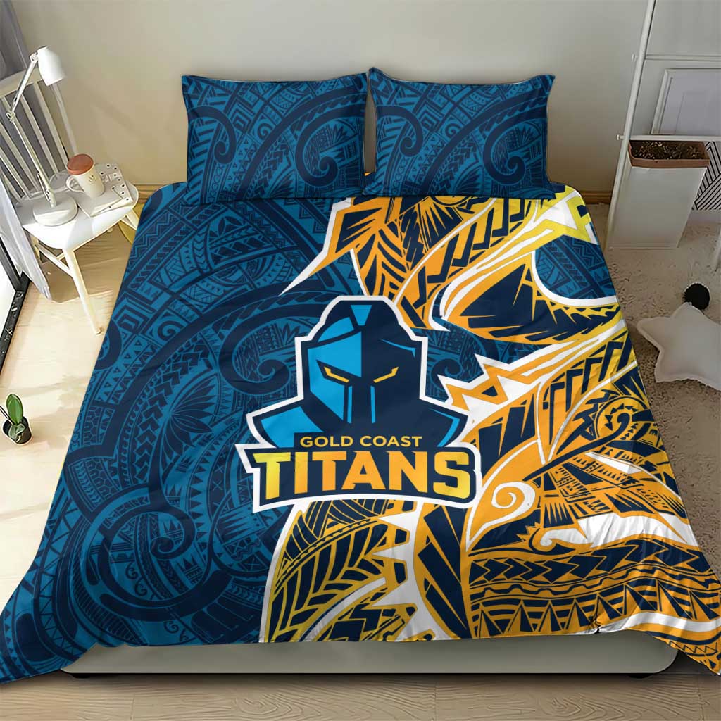 Gold Coast Titans Bedding Set Polynesian Tribal Tattoo Pacific Sport Art