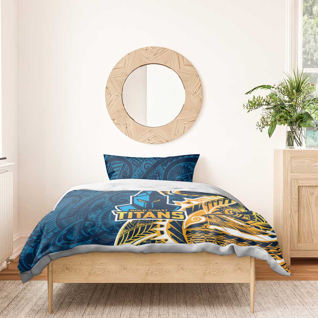 Gold Coast Titans Bedding Set Polynesian Tribal Tattoo Pacific Sport Art