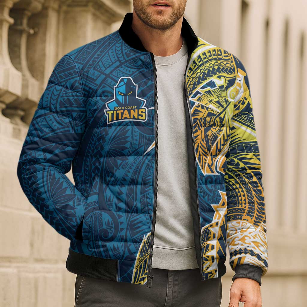 Gold Coast Titans Bomber Puffer Jacket Polynesian Tribal Tattoo Pacific Sport Art
