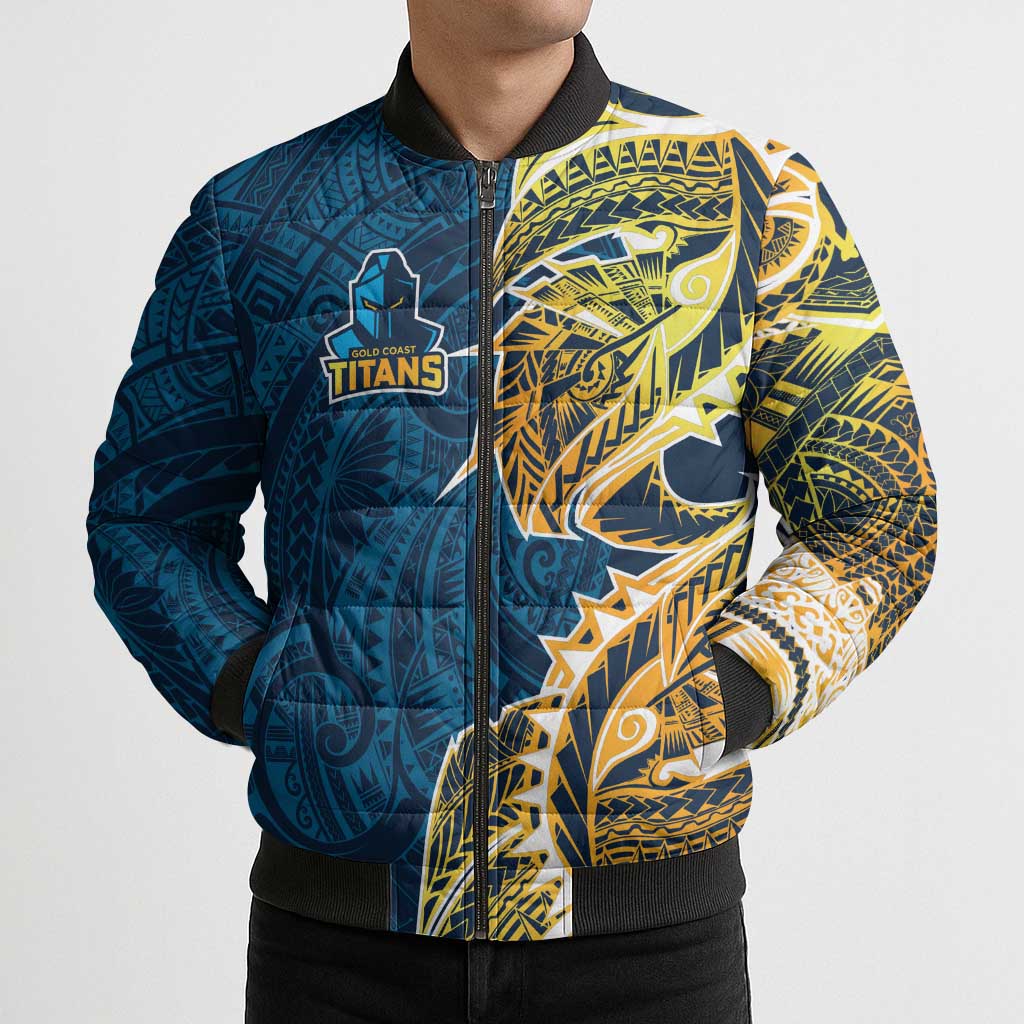 Gold Coast Titans Bomber Puffer Jacket Polynesian Tribal Tattoo Pacific Sport Art