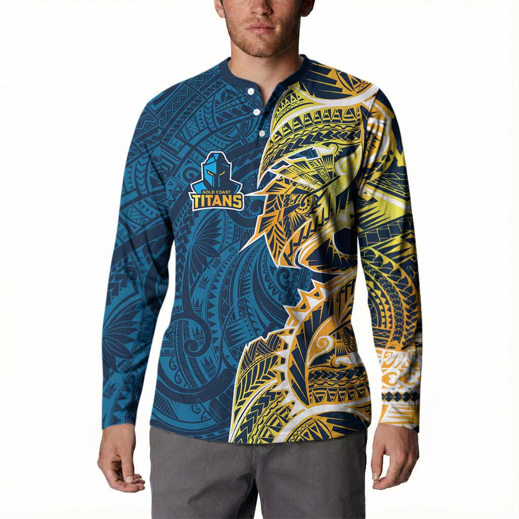 Gold Coast Titans Button Sweatshirt Polynesian Tribal Tattoo Pacific Sport Art