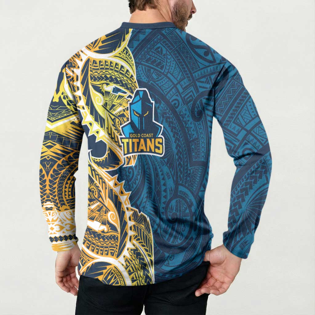 Gold Coast Titans Button Sweatshirt Polynesian Tribal Tattoo Pacific Sport Art
