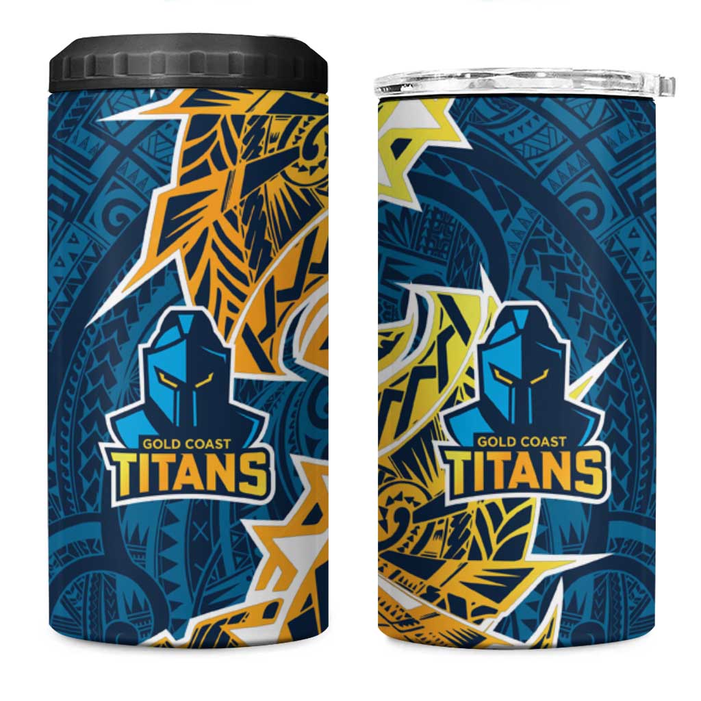 Gold Coast Titans 4 in 1 Can Cooler Tumbler Polynesian Tribal Tattoo Pacific Sport Art